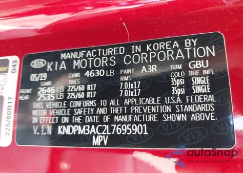 2020 Kia Sportage Lx из США, поврежденный, VIN KNDPM3AC2L7695901